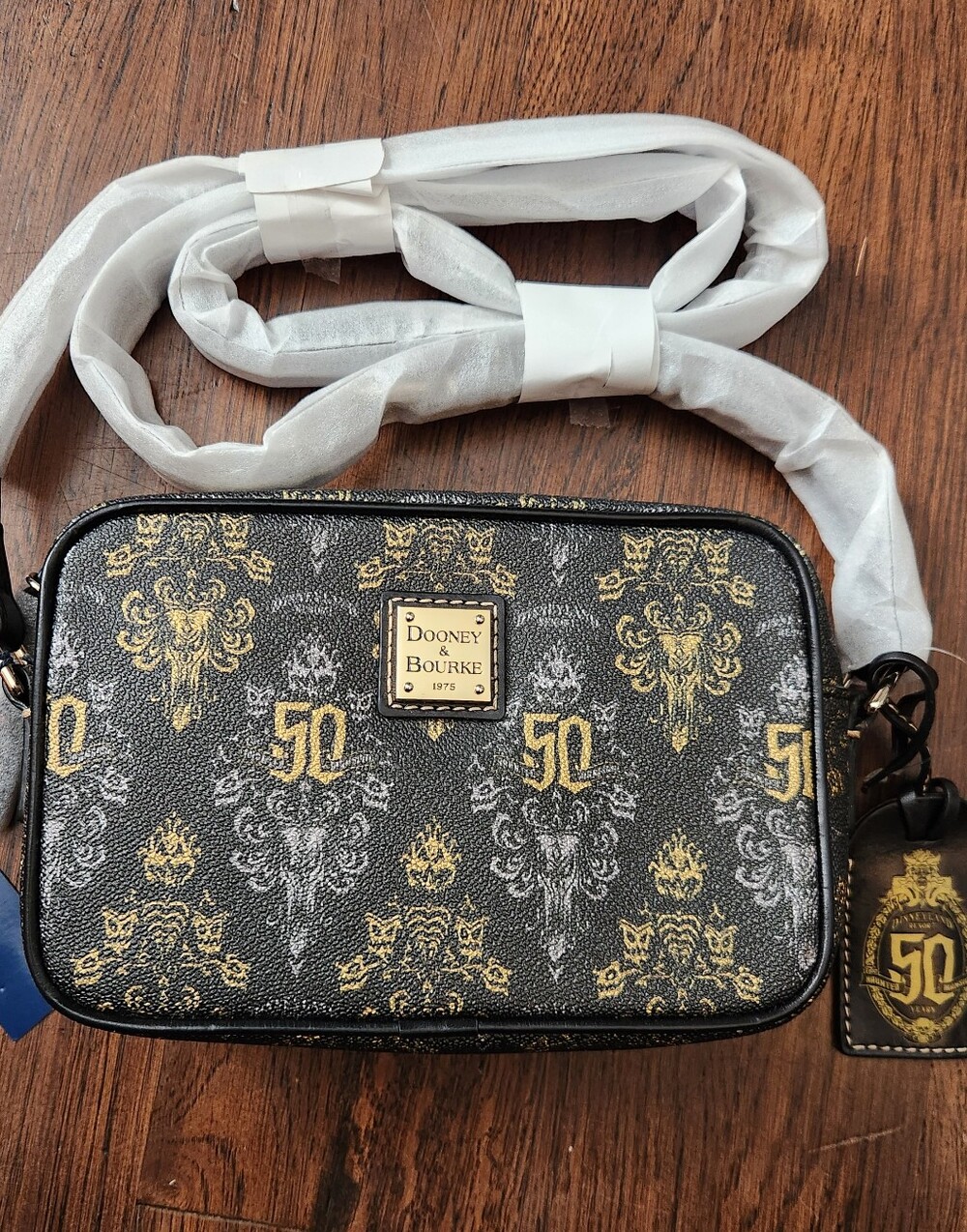 Dooney & Bourke Black & Gold Patterned Haunted Mansion Crossbody